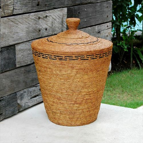 アタで編まれた超ビッグな壷型バスケット[10291]【アジアン雑貨の
