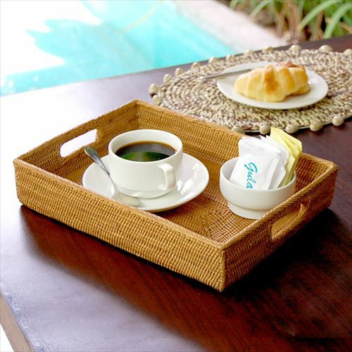 取っ手の付いたアタ製お盆トレーバスケット[10317]【トレー トレイ