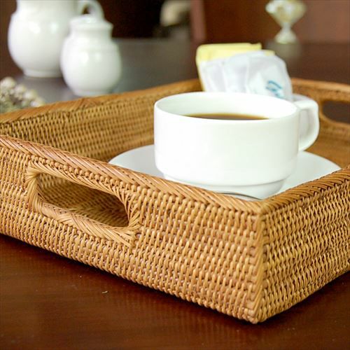 取っ手の付いたアタ製お盆トレーバスケット[10317]【トレー トレイ