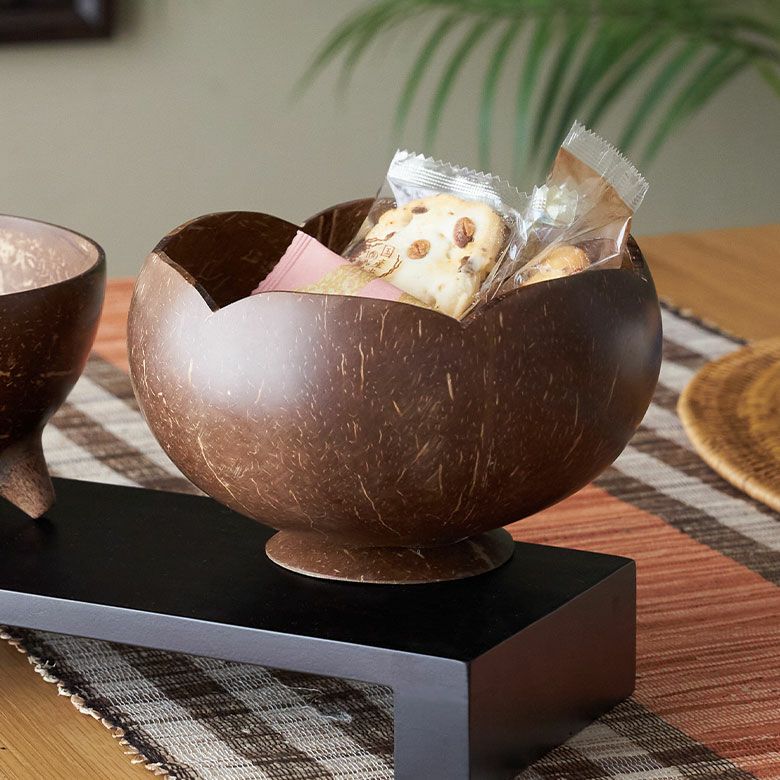 ココナッツウッド デコレーションボウル 花型 オブジェ 小物入れ バリ