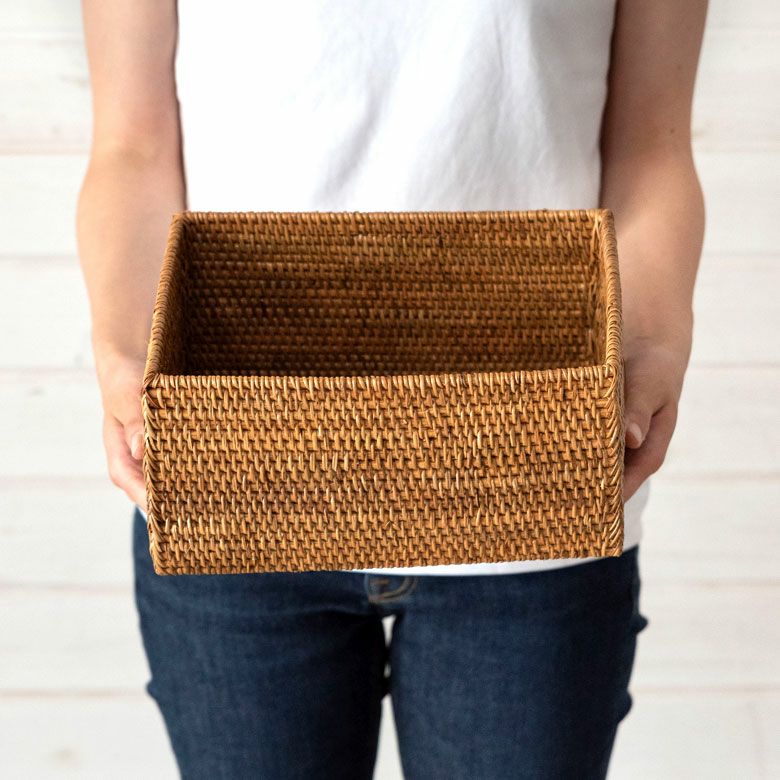 ラタンで編まれた四角い収納ボックス 長方形[10683]【バリ雑貨 アジア