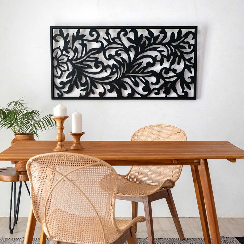 バリの職人が彫り上げる花のアートパネル MULIA 約60×120cm 木彫り