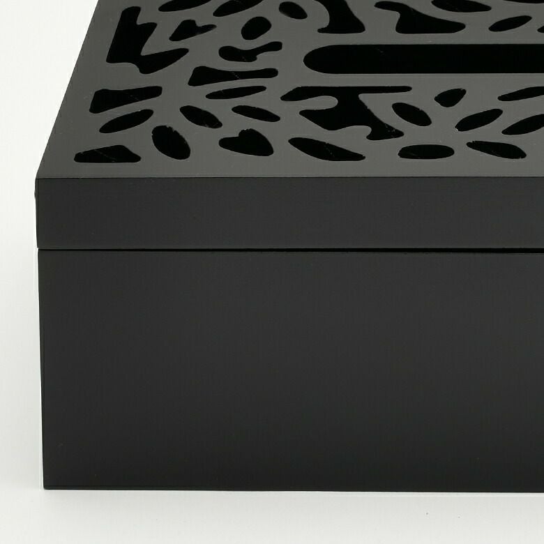 ロータス彫刻が上品なブラック木製ティッシュケース MULIA [10802