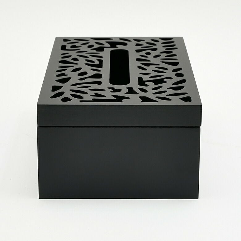 ロータス彫刻が上品なブラック木製ティッシュケース MULIA [10802