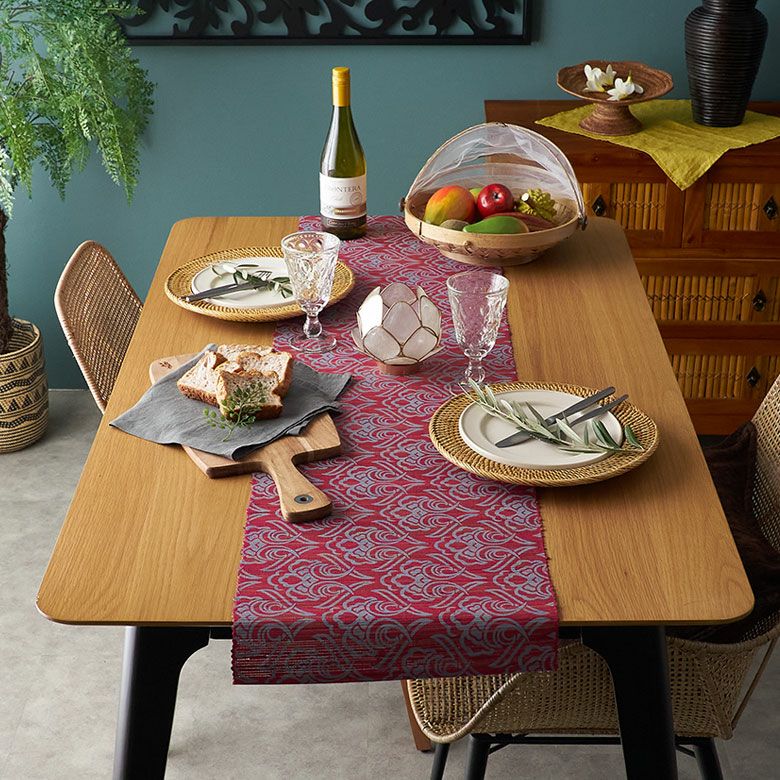 テーブルランナー テーブルクロス アラベスク模様 天然素材 ウォーター