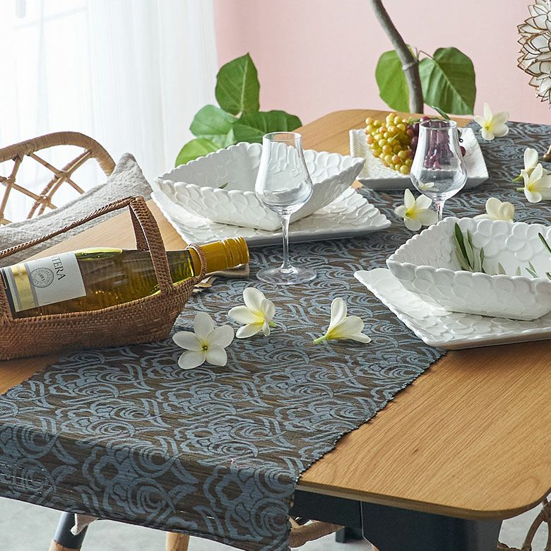 テーブルランナー テーブルクロス アラベスク模様 天然素材 ウォーター