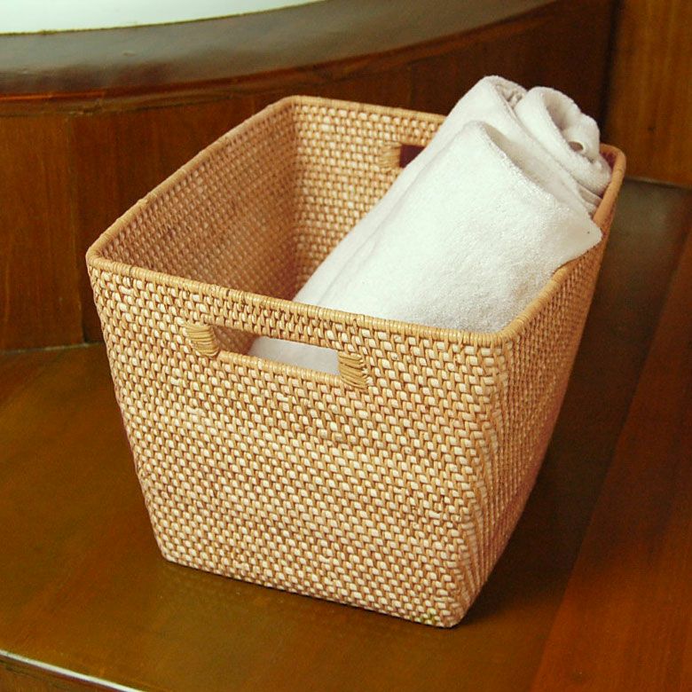 バリ職人が編むラタン100%のナチュラルバスケット L 約20L [10927