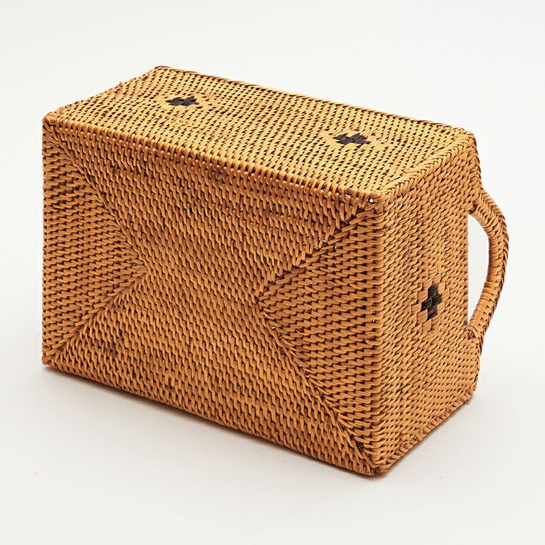 アタで編まれたハンドル付きバスケット 小物入れ 収納バスケット 籠