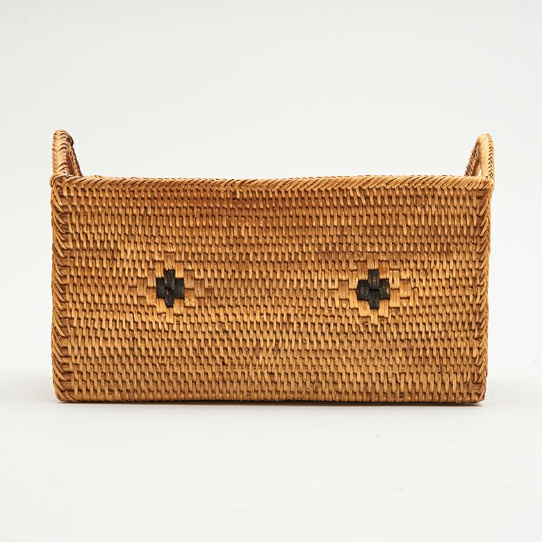 アタで編まれたハンドル付きバスケット 小物入れ 収納バスケット 籠