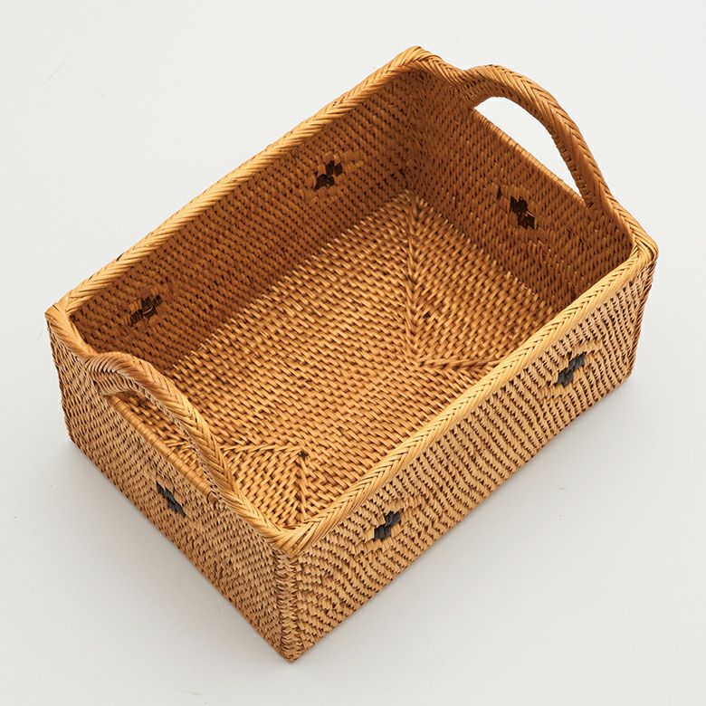 アタで編まれたハンドル付きバスケット 小物入れ 収納バスケット 籠