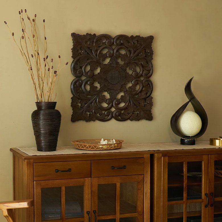 木彫りのアジアンレリーフ スクエア60cmタイプ 壁掛け アート 壁掛け