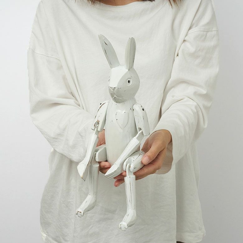 手足が動かせる木彫りのパペット人形 ウサギ バリ島のうさぎ 兎