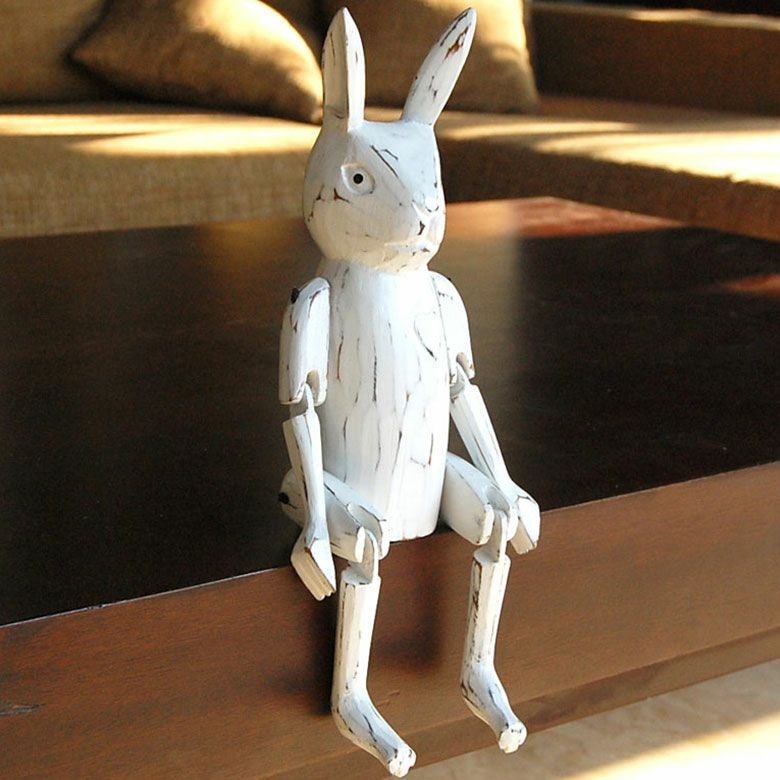 手足が動かせる木彫りのパペット人形 ウサギ バリ島のうさぎ 兎