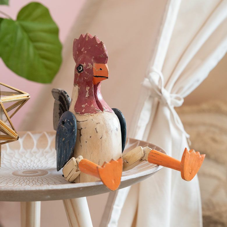 手足が動かせる木彫りのパペット人形 ニワトリ バリ島のにわとり