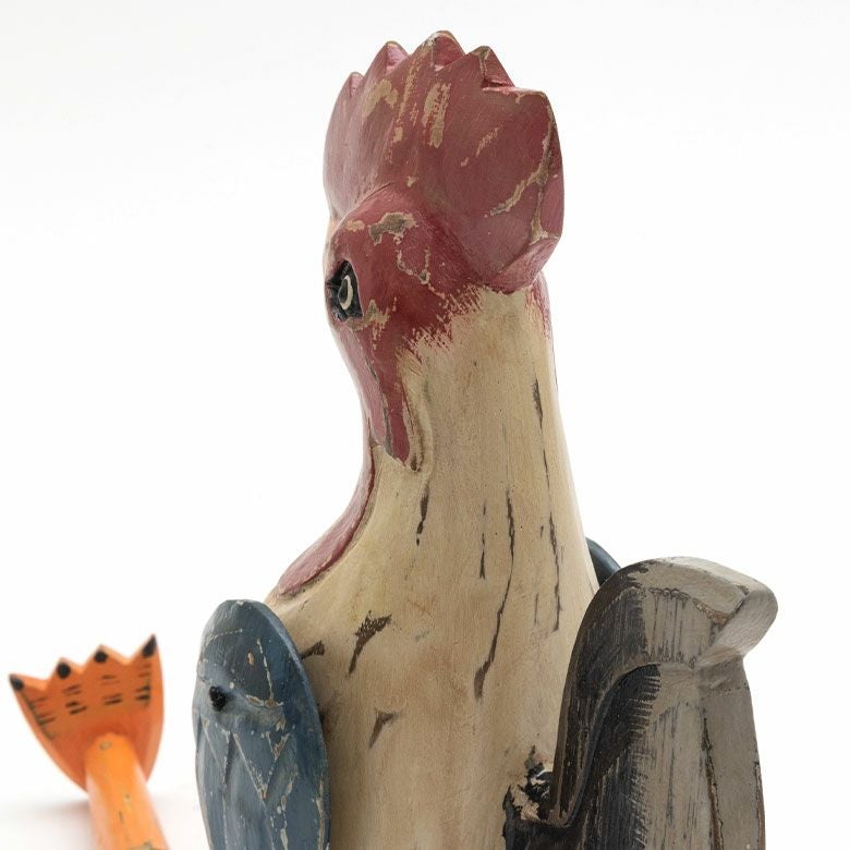 手足が動かせる木彫りのパペット人形 ニワトリ バリ島のにわとり