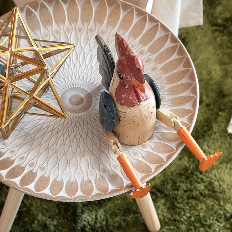 手足が動かせる木彫りのパペット人形 ニワトリ バリ島のにわとり