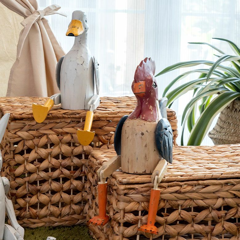 手足が動かせる木彫りのパペット人形 ニワトリ バリ島のにわとり