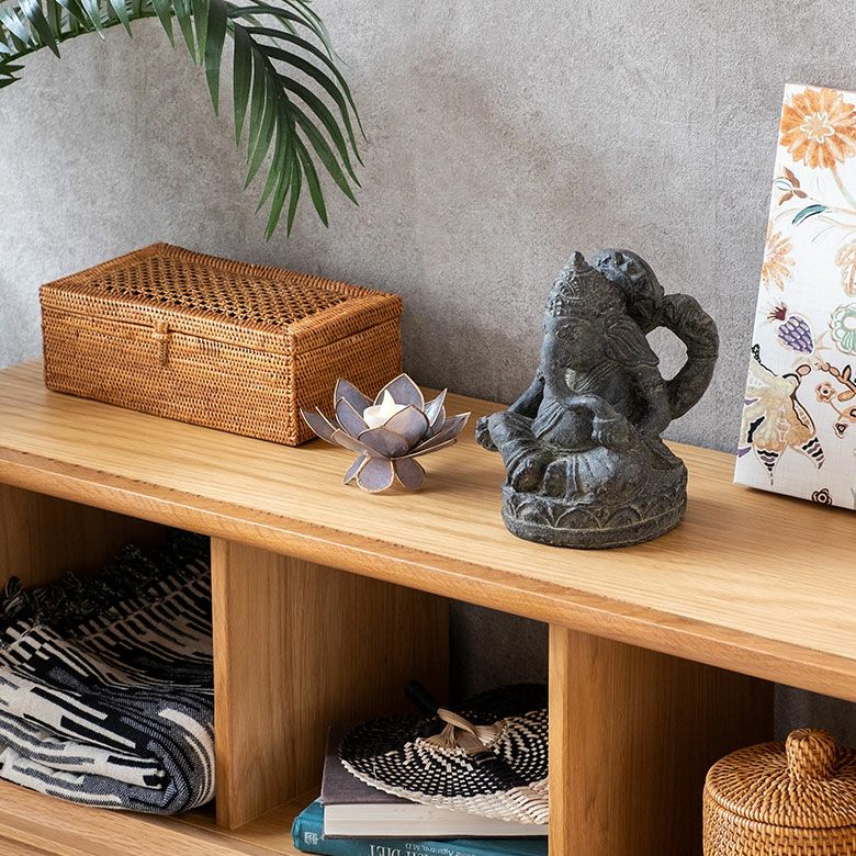 ガネーシャのアンティーク調アジアンストーンオブジェ[ブラウン][11333