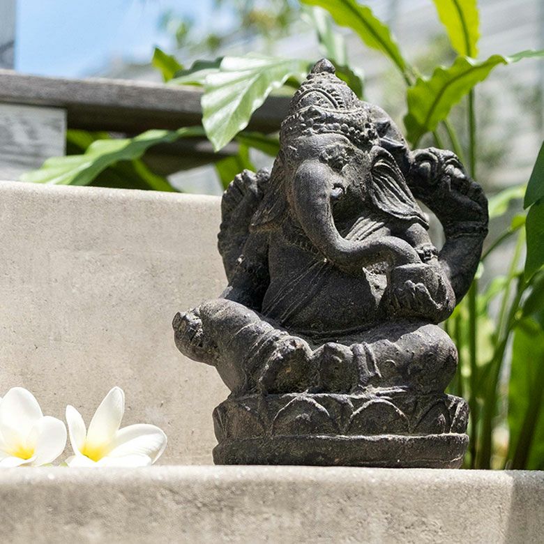 ガネーシャのアンティーク調アジアンストーンオブジェ[ブラウン][11333