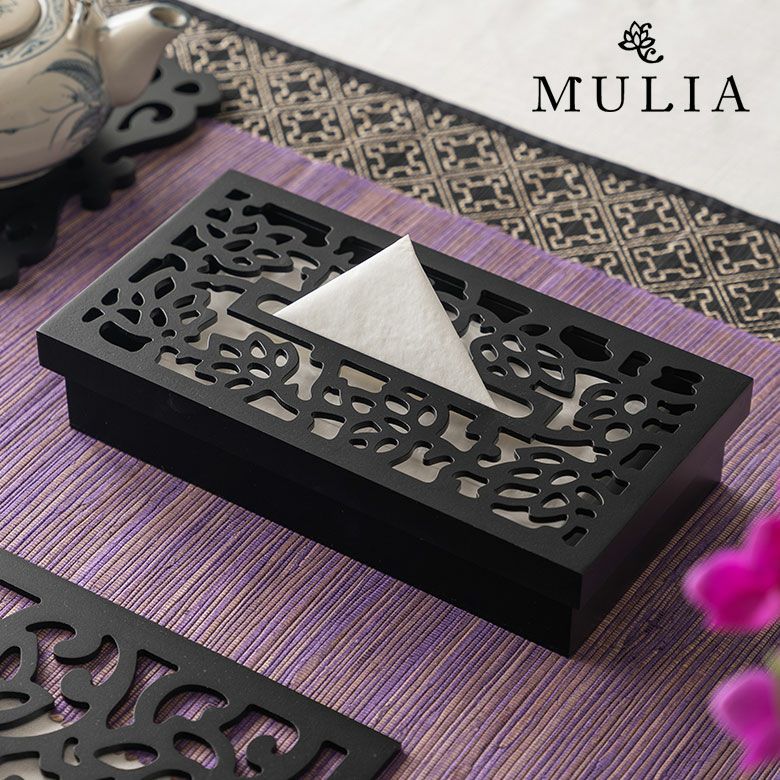 ティッシュケース ティッシュボックス スリム 木彫り ロータス