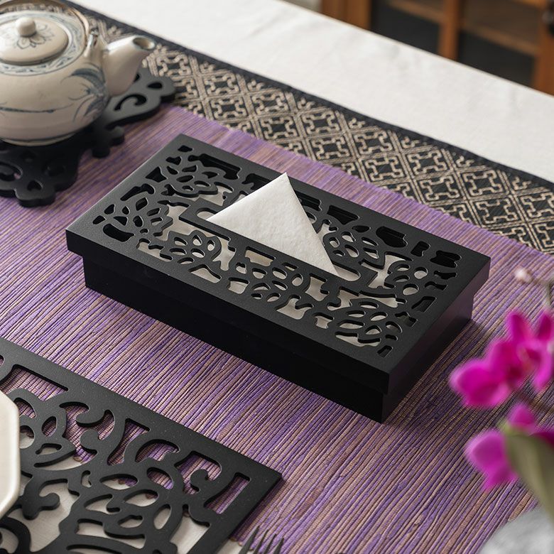 ティッシュケース ティッシュボックス スリム 木彫り ロータス