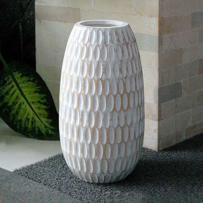 【送料無料】ウッドで出来たホワイトウォッシュのしずく型傘立て...