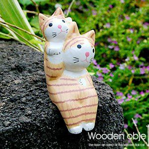 バリ島からやってきた仲良し親子の木彫りオブジェ[11541]【アジアン
