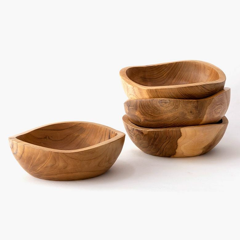 トレイ チークウッド 木製 ウッド ボウル Lサイズ ハンドメイド [11589