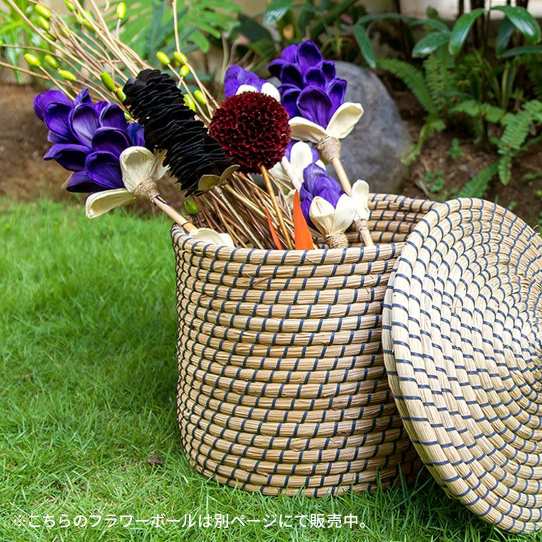 ヤシの葉でできたボールフラワーオブジェ[イエロー色][11591]【造花