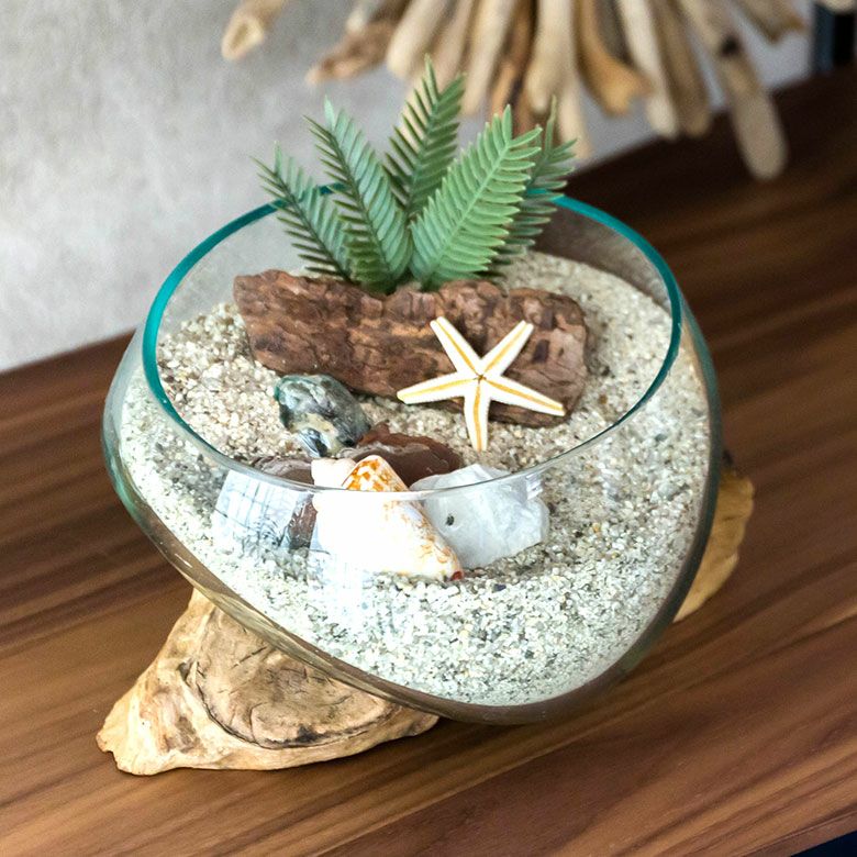 ガラスと流木のプランターオブジェ Sサイズ(12160)【花瓶 花器 花入れ