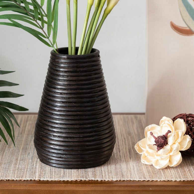 フラワーベース ラタン 籐 花瓶 花びん 花器 円錐型 約 W 14cm D 14cm