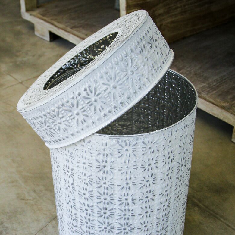 アルミ製 ゴミ箱 ラウンド型 ホワイト ダストボックス 見えない 縦型