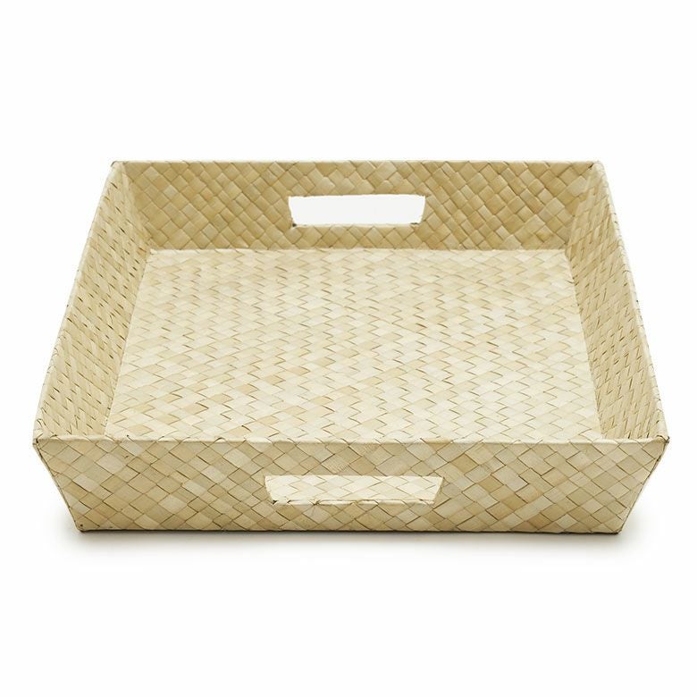 パンダンで出来た持ち手付きバスケットトレイ［L］2色展開［bt-11739-bt-11740］【トレートレイ小物入れ収納バスケット籠カゴかごバリ雑貨アジアン雑貨インテリアおしゃれアジア工房収納かご編み収納カゴエスニック小物いれバリ島洗面台南国リゾート】