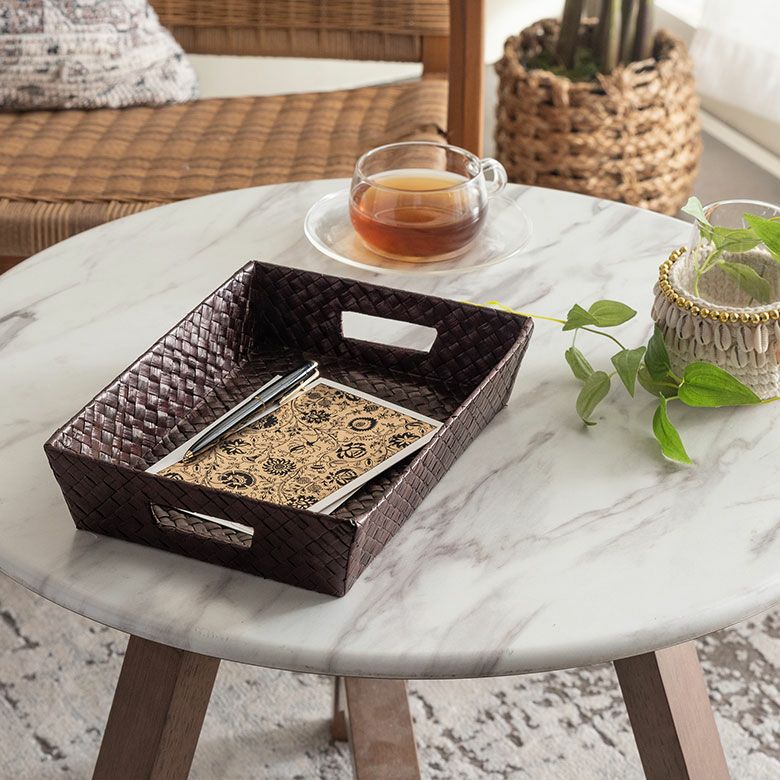 パンダンで出来た持ち手付きバスケットトレイ M 2色展開 小物入れ