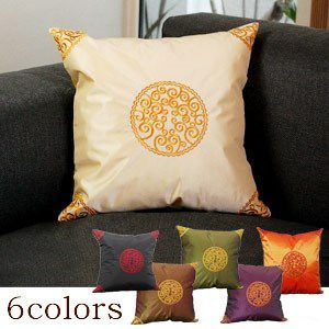 メール便対応】オリエンタルな刺繍のベトナム製クッションカバー6色