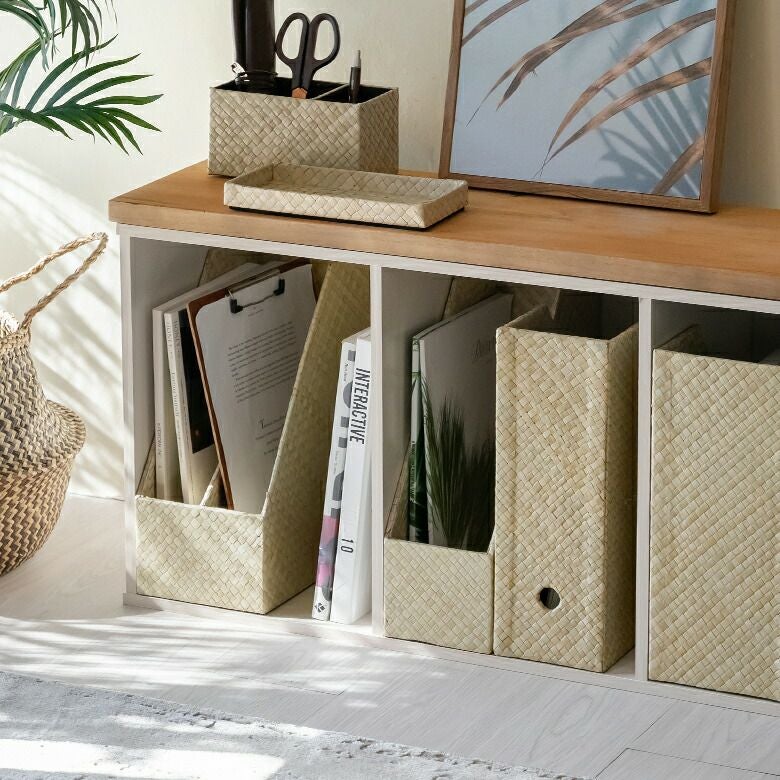 パンダンで出来たブックスタンドボックス 2色展開 A4縦型 間仕切りなし