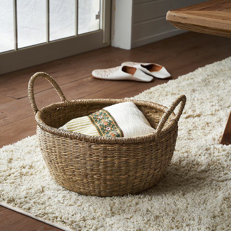 バスケット シーグラス 持ち手付き Lサイズ 約 W 34cm D 34cm H 17cm