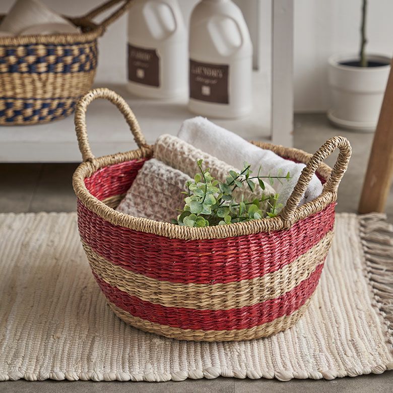 バスケット シーグラス 持ち手付き Lサイズ 約 W 34cm D 34cm H 17cm