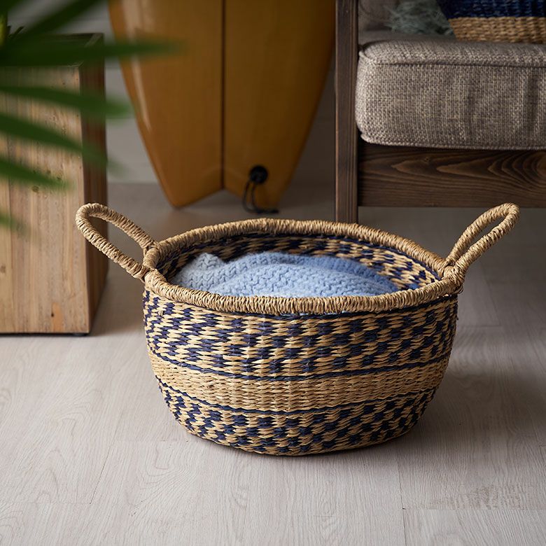 バスケット シーグラス 持ち手付き Lサイズ 約 W 34cm D 34cm H 17cm