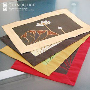 蓮の花の刺繍が綺麗なベトナム製アジアンランチョンマット 4色展開