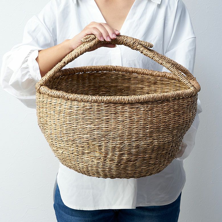 バスケット シーグラス 持ち手付き Lサイズ 約 W 40cm D 40cm H 22cm