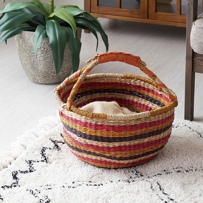 バスケット シーグラス 持ち手付き Lサイズ 約 W 40cm D 40cm H 22cm