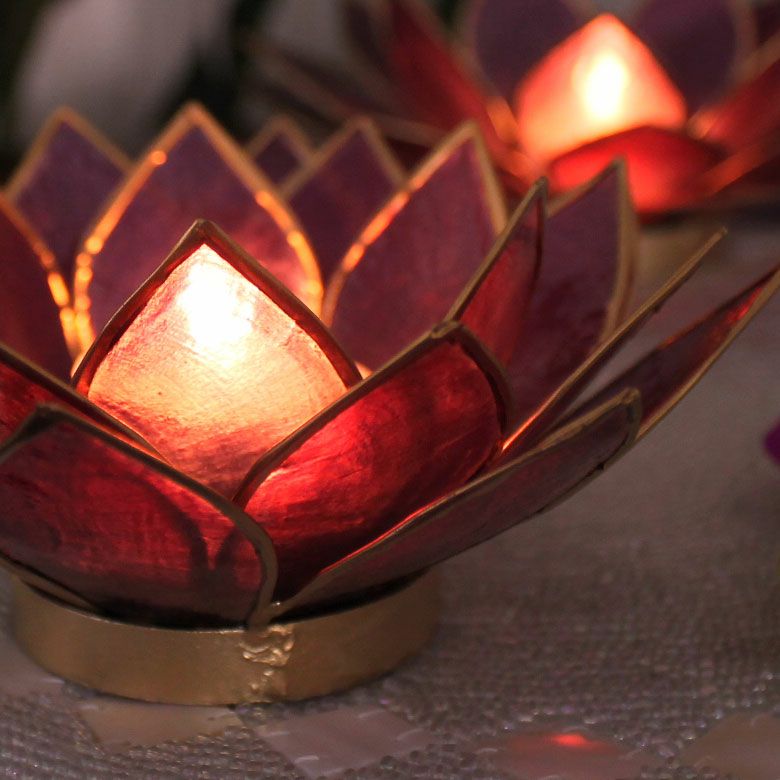 カピスシェルでできた蓮の花のようなキャンドルホルダーSサイズ 3色