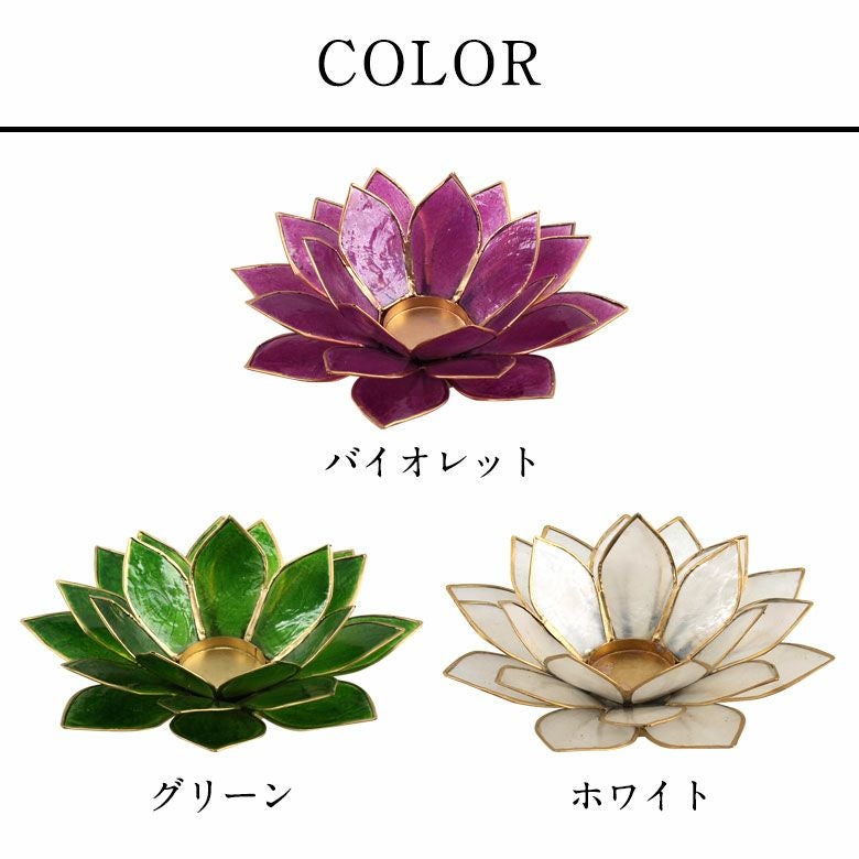 カピスシェルでできた蓮の花のようなキャンドルホルダーMサイズ 3色