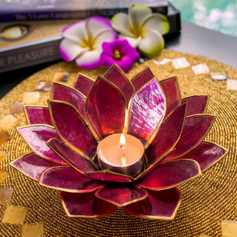 カピスシェルでできた蓮の花のようなキャンドルホルダーMサイズ 3色