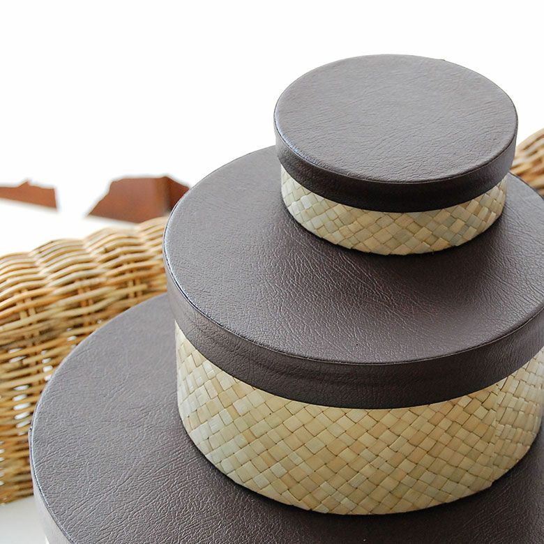蓋つき小物入れプラナカン雑貨 パンダン製フタ付きラウンドボックス Lサイズ 2色展開 小物入れ 収納