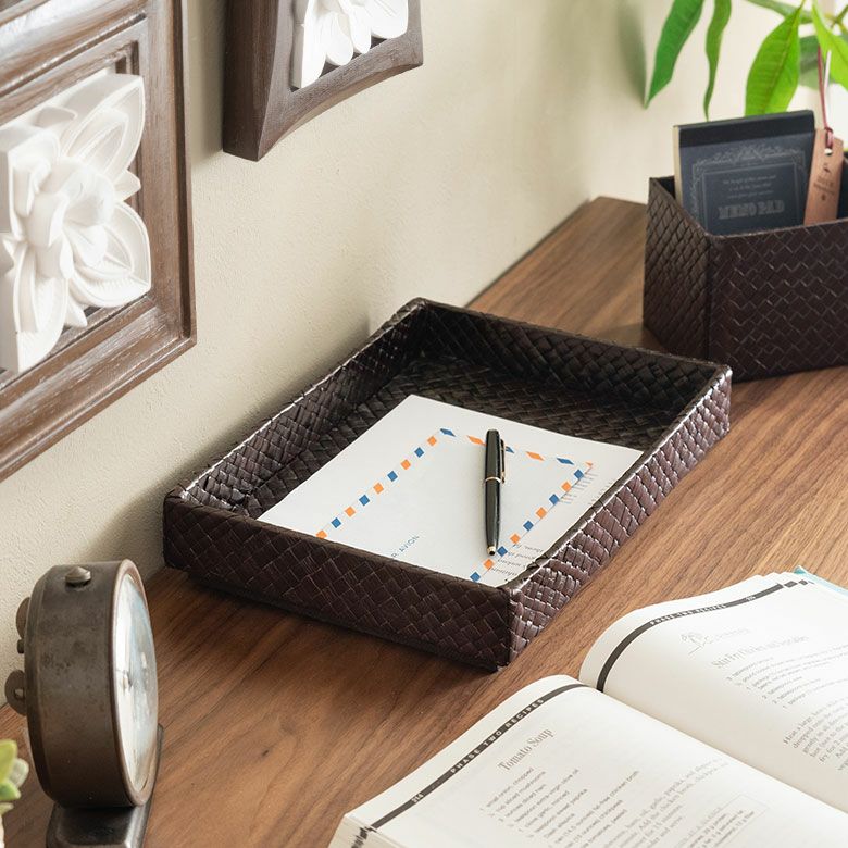 重ねて使えるパンダンで出来た収納トレイ M 2色展開 小物入れ