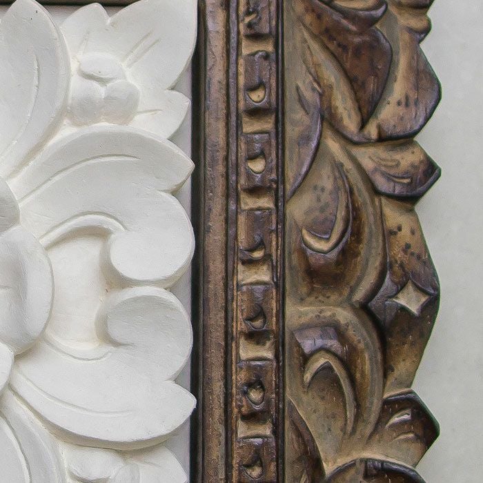 木彫りのアジアンフレーム付きフラワーモチーフのストーンレリーフ 3