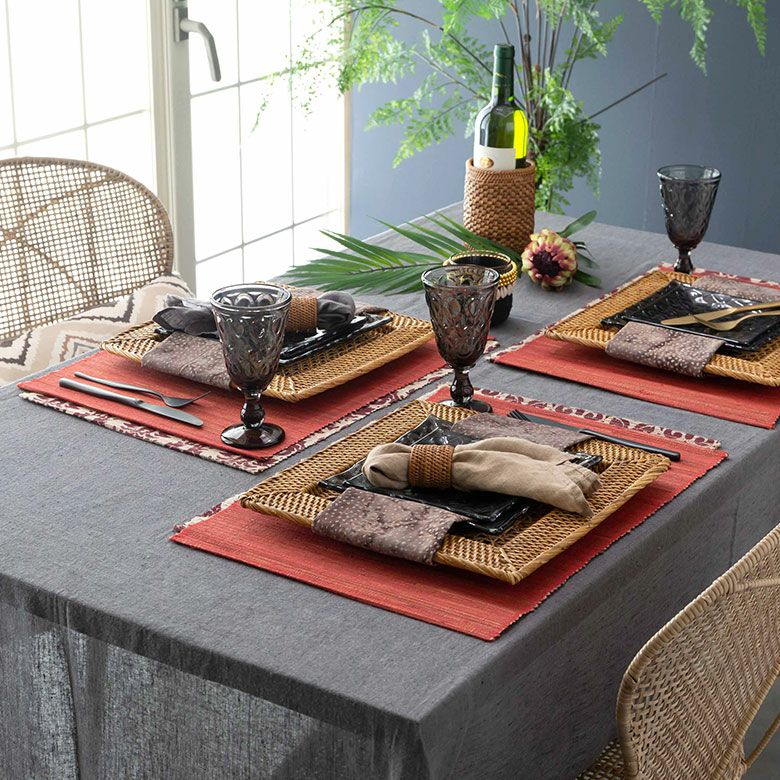 4枚セット】ウォーターヒヤシンスのアジアンランチョンマット[レッド