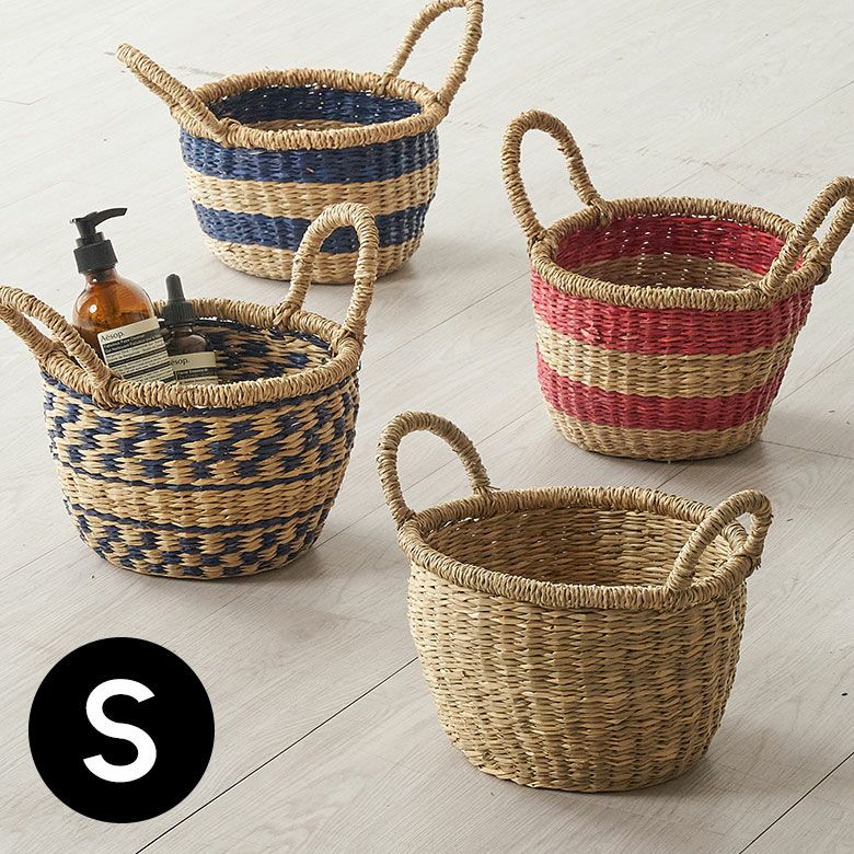 バスケット シーグラス 持ち手付き Sサイズ 約 W 22cm D 22cm H 14cm
